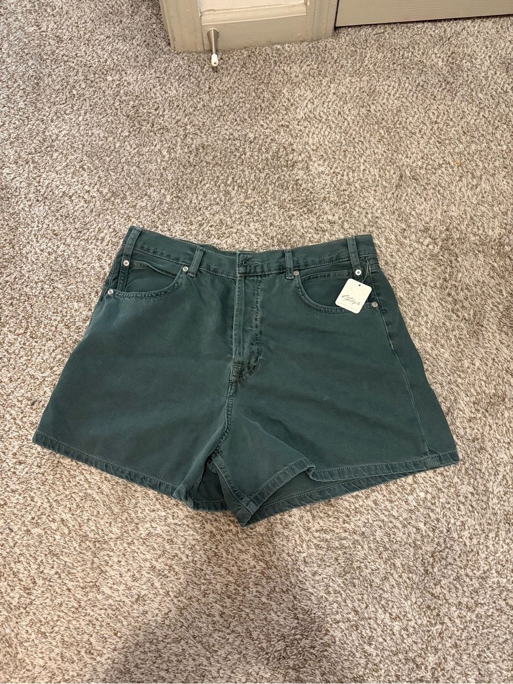 Free People, We The Free Forest Green High-Rise Jean Shorts